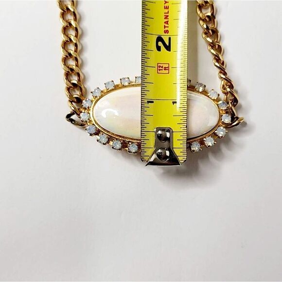 Vintage gold link chain with large opal stone rhinestones statement necklace - Picture 13 of 13